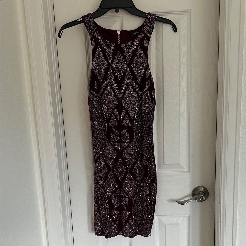 Speechless Burgundy Glitter Bodycon Dress